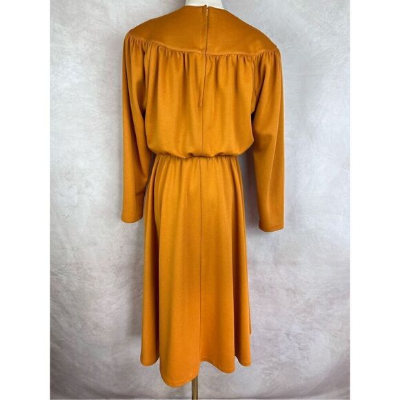 Vintage 80s Orange Midi Dress - Picture 2 of 9